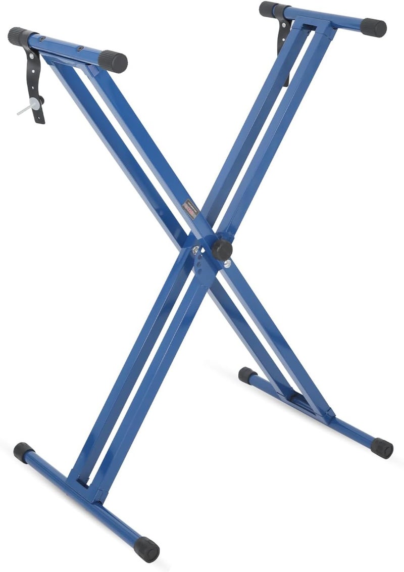 5 Core Piano Keyboard Stand Double X Heavy Duty 7 Adjustable Height Digital Electric Synthesizer Music Stands For 61 76 88 Keys w Secure Locking Strap - KS 2X BLU - Image 1
